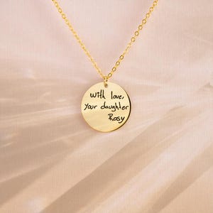 Personalized Handwriting Disc Necklace – Custom Engraved Message, Meaningful Birthday Gift for Grandma