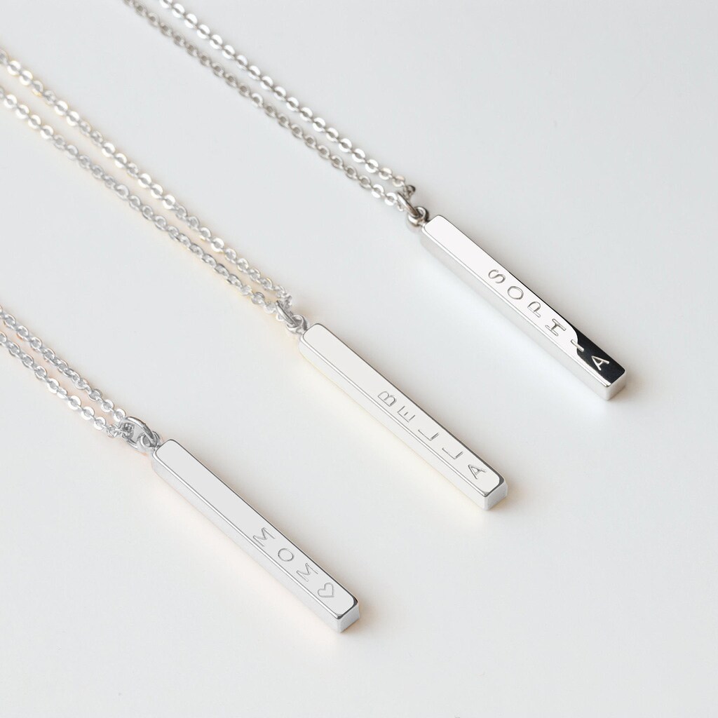 Collana Con Foto Personalizzata A Proiezione – Barra In Argento Sterling Con Nome Inciso – Regalo Emozionale