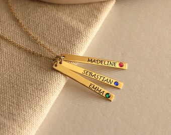 Personalized Birthstone Bar Necklace: Custom Name, Sterling Silver, Gold or Rose Gold