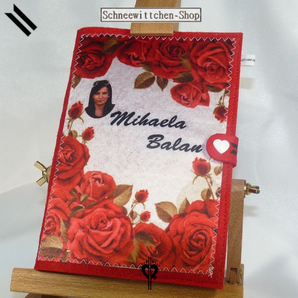 Book cover A5 with roses in red with name and picture, birthday gift, God's praise envelope, confirmation, communion, hymn book cover