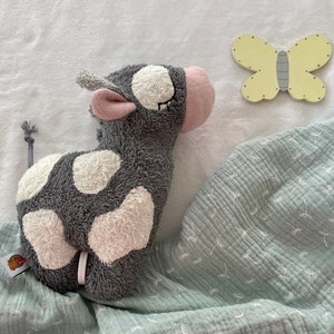 Music box little cow dark grey with white spots and with melody of your choice