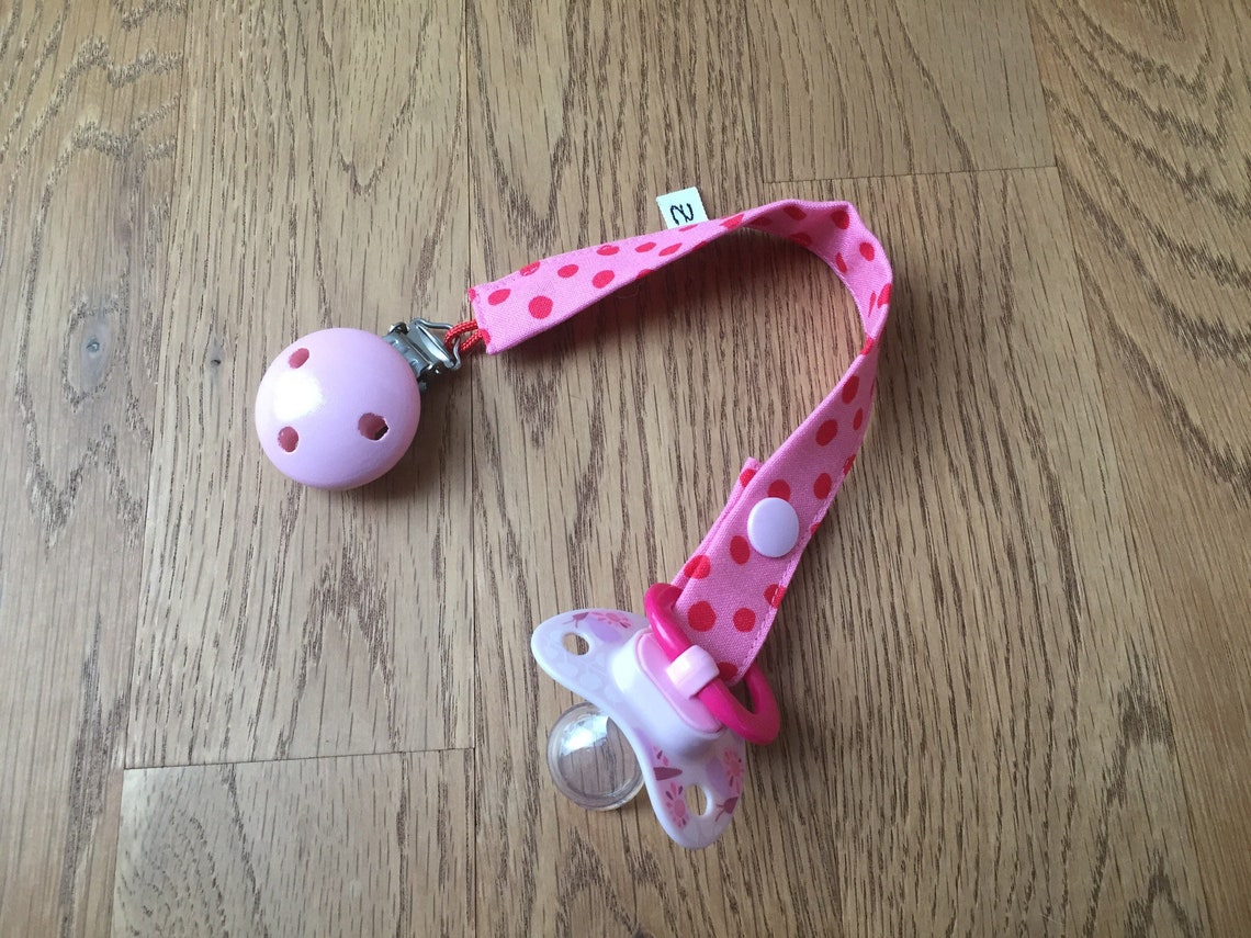 Pacifier Necklace Pacifier Band Pink With Red Dots Baby Etsy
