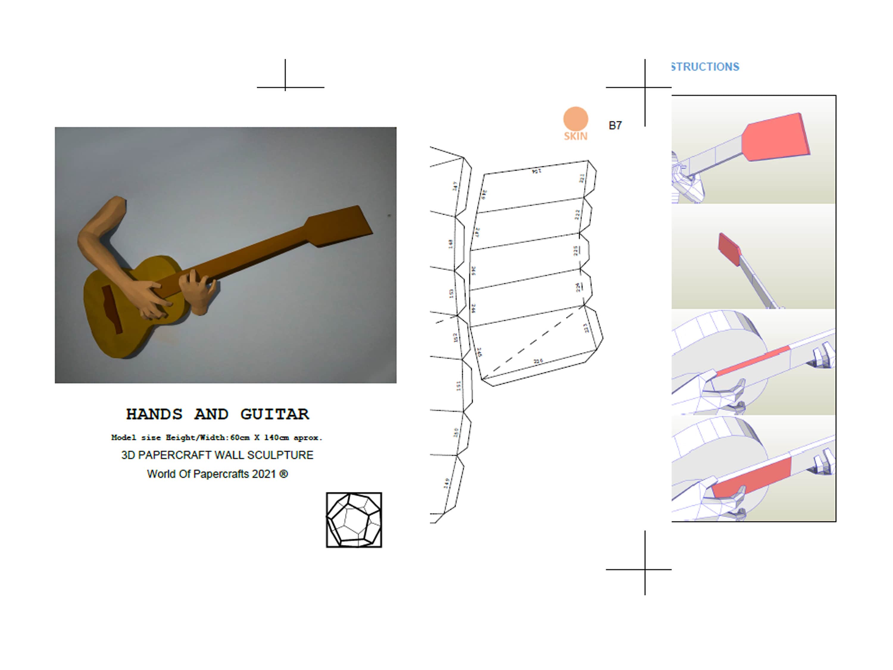 GUITAR PAPERCRAFT, 3d Printed SCULPTURE, Wall Cardboard, Guitar Player