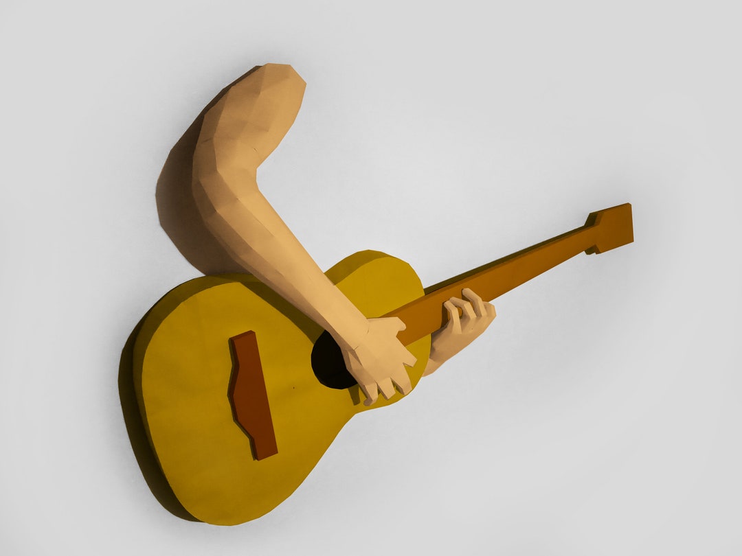 GUITAR PAPERCRAFT, 3d Printed SCULPTURE, Wall Cardboard, Guitar Player
