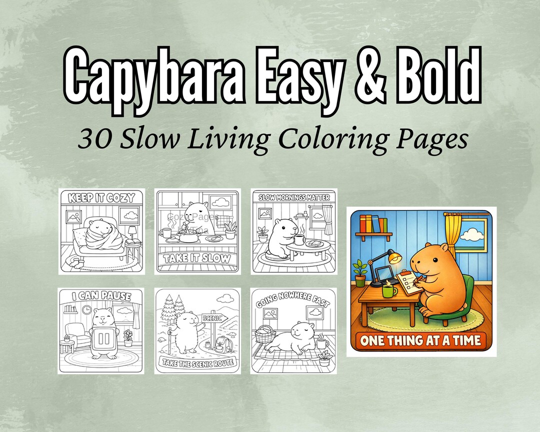 Capybara Easy & Bold Coloring Book for Adults | 30 Relaxing Pages ...