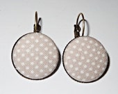 Bronze Earrings Fabric Button Grey