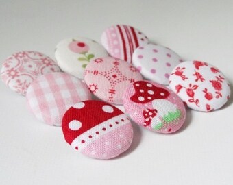 9 fabric Buttons 23 mm pink mix