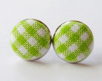 Earrings with fabric button "Diamonds" Silver