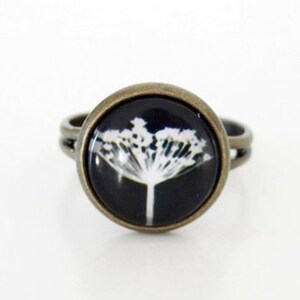 Ring weiße Pusteblume Glasring Cabochon Bronze Bild 2