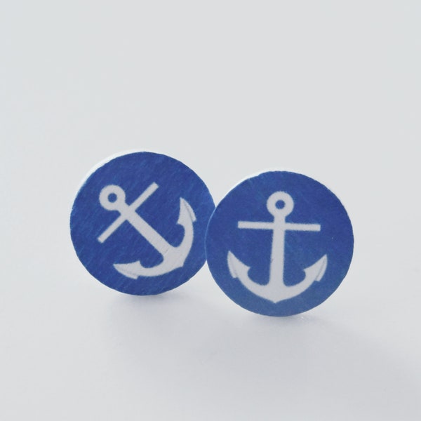 Wooden Studs "Anker_blau"