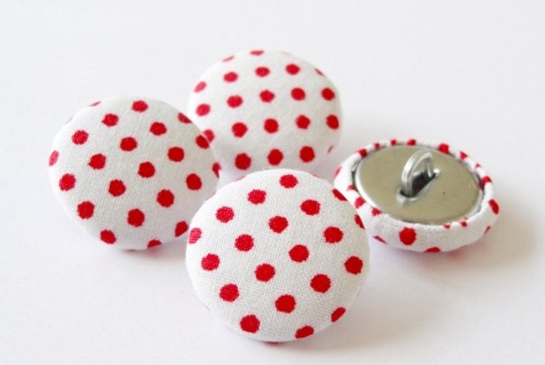 4 fabric buttons dots red dots