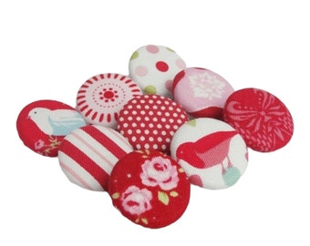 9 fabric buttons 23 mm red pink winter Christmas mix