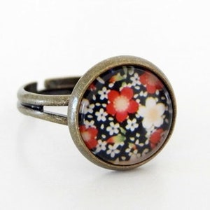 Ring Blumen_Meer Glasring Cabochon Bronze Bild 2