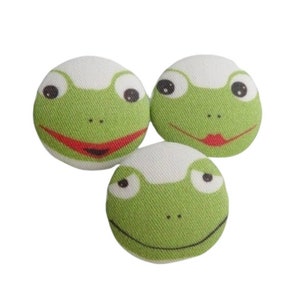 3 fabric buttons 29 mm &quot;Cheeky Frogs&quot;