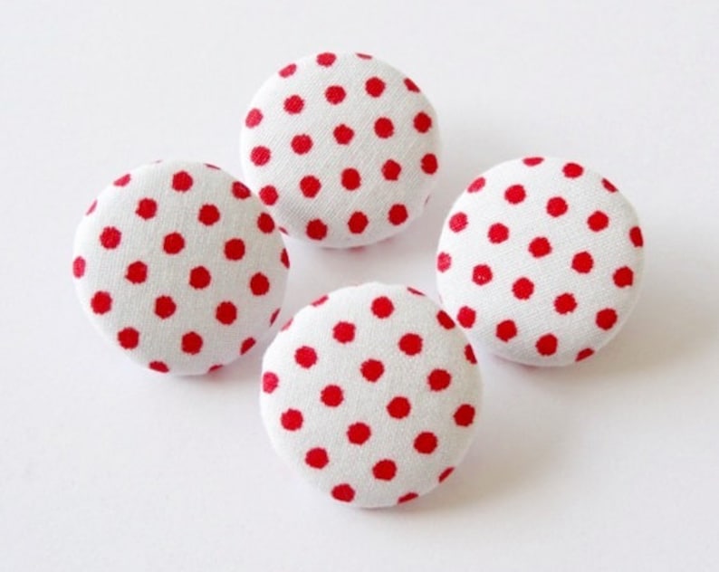 4 fabric buttons dots red dots