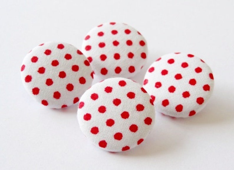 4 fabric buttons dots red dots