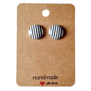 Stud earrings &quot;black and white delicate stripes&quot; cabochons