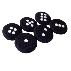 6 tygknappar 23 mm "nummerdominobrickor"