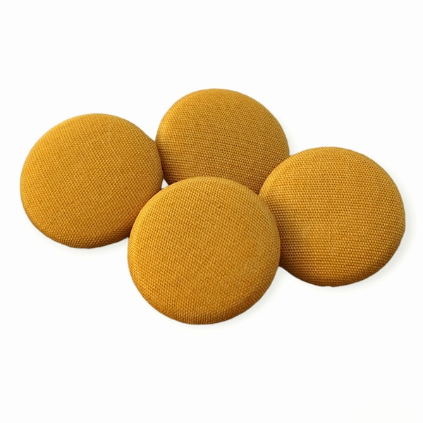 4 boutons tissu 23 mm uni jaune moutarde