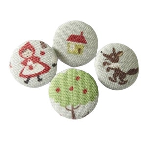 4 fabric buttons 23 mm fairy tale Little Red Riding Hood
