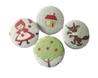 4 fabric buttons 23 mm fairy tale Little Red Riding Hood