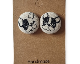 French bulldog fabric button ear studs