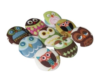 9 fabric buttons 23 mm colorful owl mix