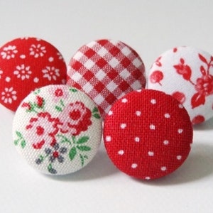 5 pin pins with fabric buttons Red mix image 2