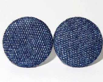 Earrings Fabric Button Jeans Blue