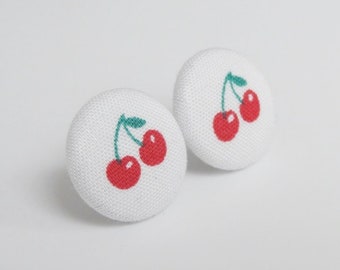 Studs Fabric Button Cherry Cherry Jewelry