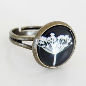 Ring weiße Pusteblume Glasring Cabochon Bronze Bild 3