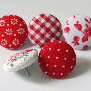 5 pin pins with fabric buttons Red mix image 1