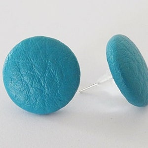 Oorknopjes stof knoop leer turquoise afbeelding 3