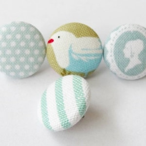 4 Zipping Pins with Fabric Buttons Mix Turquoise
