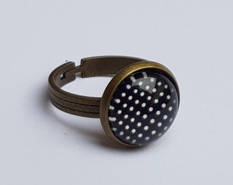 Ring "mini dots" glazen ring cabochon brons