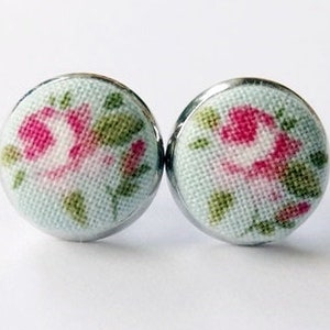 Earrings with cloth button "Roses" silver