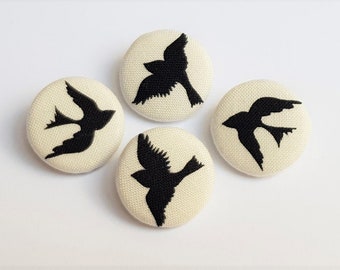 4 fabric Buttons 23 mm "Schwalben_schwarz"