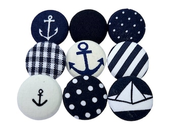 9 fabric buttons 23 mm blue maritime mix