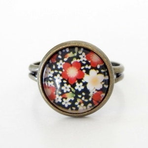 Ring Blumen_Meer Glasring Cabochon Bronze Bild 1