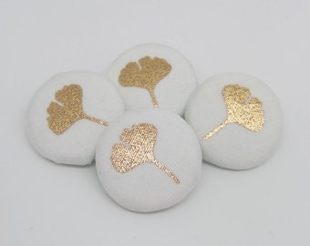 4 fabric buttons 23 mm ginko leaves rose gold