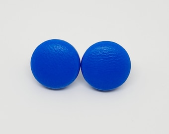 Ear studs fabric button leather petrol