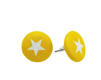 Earrings Fabric Button Stars
