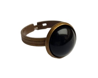 Ring glazen ring cabochon zwart brons