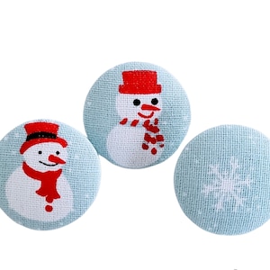 3 fabric buttons 29 mm &quot;Snowman Mix&quot;
