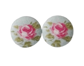 Earrings Fabric Button Florets