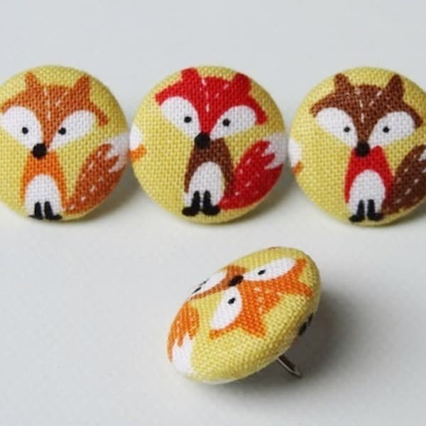 4 ripping pins with fabric buttons "mini foxes"