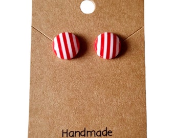 Stud earrings "red and white stripes" cabochons