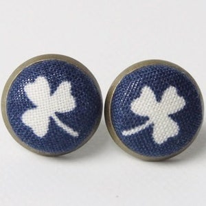 Earrings with cloth button "clover" Bronze