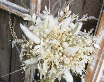 White Rustic wedding dried bouquet for the bride, Wedding bouquet of dried flowers, Bouquet for bridesmaids, Rustic wedding