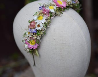 Head wreath,  Wedding colourful headband, meadow flower crown, dried flowers headband, Folk wedding, Rustic wedding, rainbow flower crown
